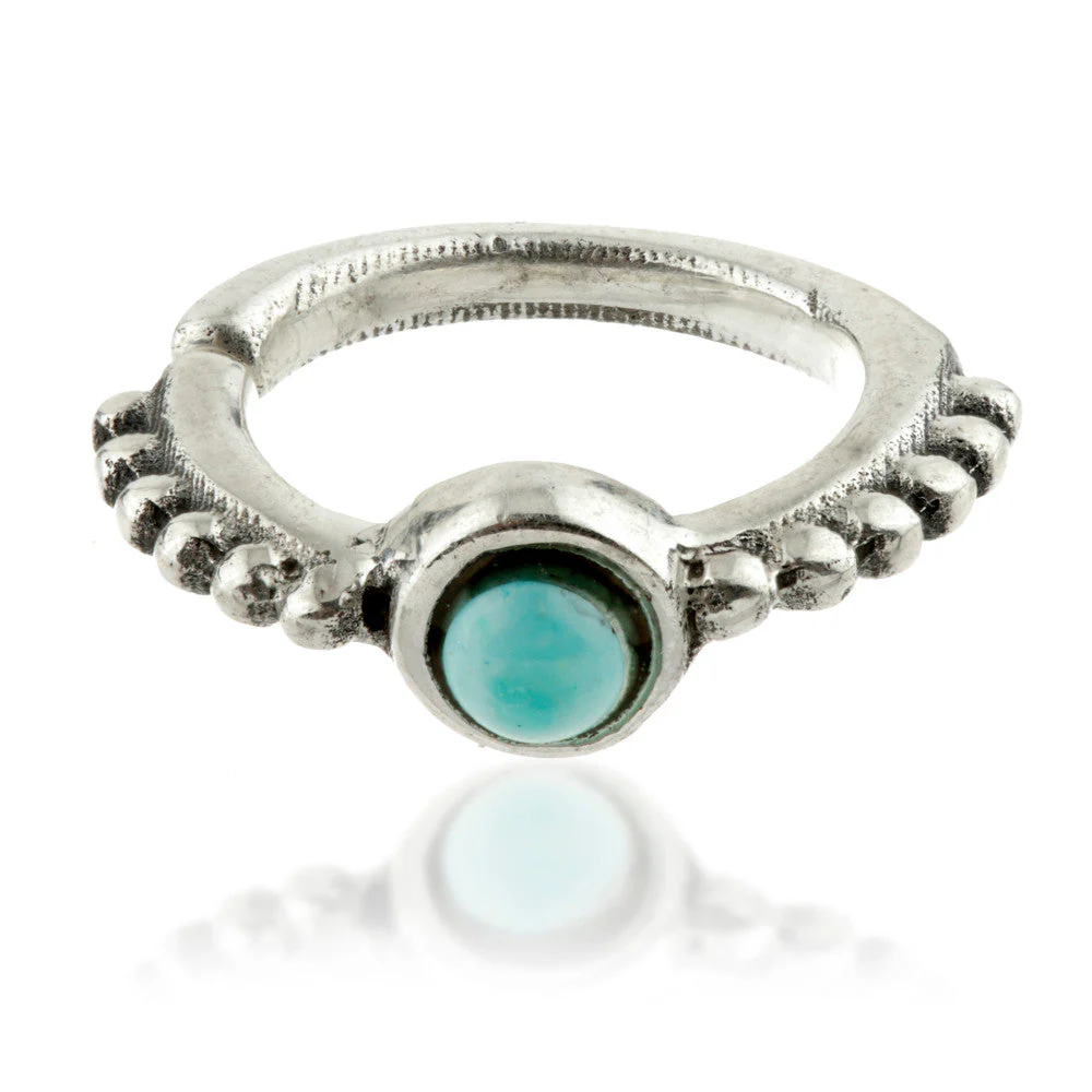 1x Silver Ornate Turquoise Open Cartilage Ring