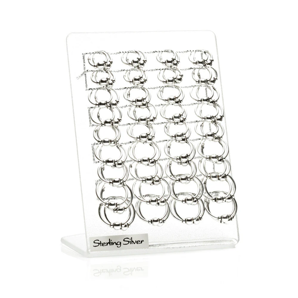 Ball Silver Hoops on Plastic Display Board - 36 Pairs - Image 2