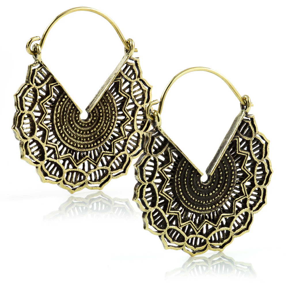 Brass Tribal Hoop Earrings (Pair) - BRASSHOOP60