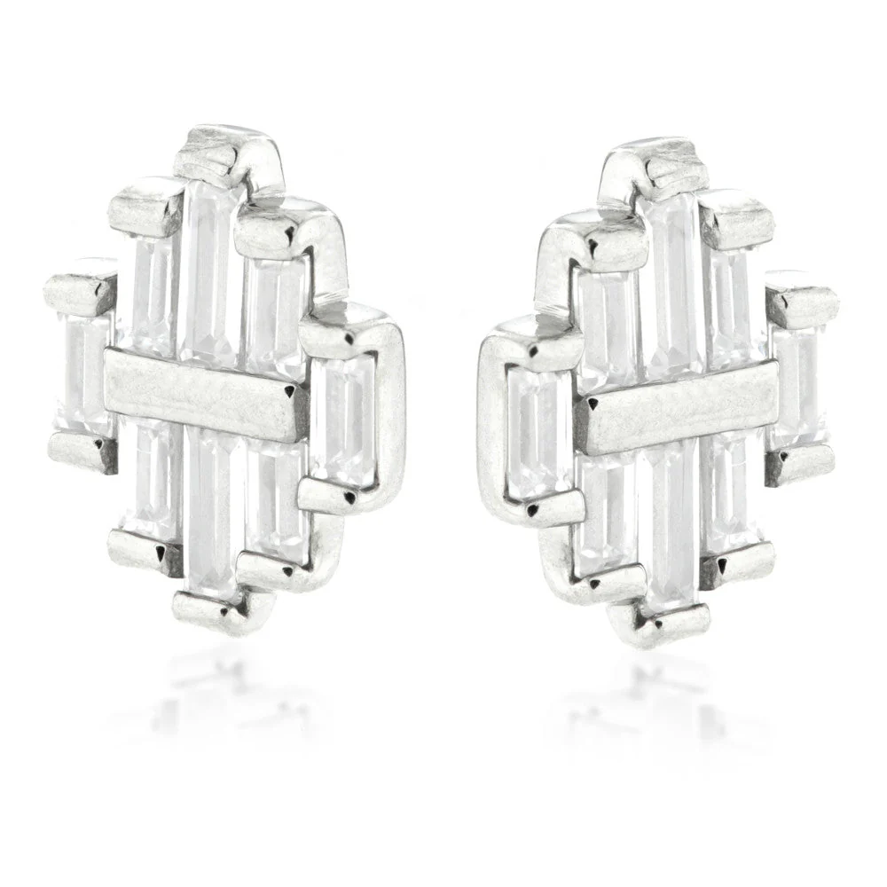 Cluster Baguette Steel Stud Earrings