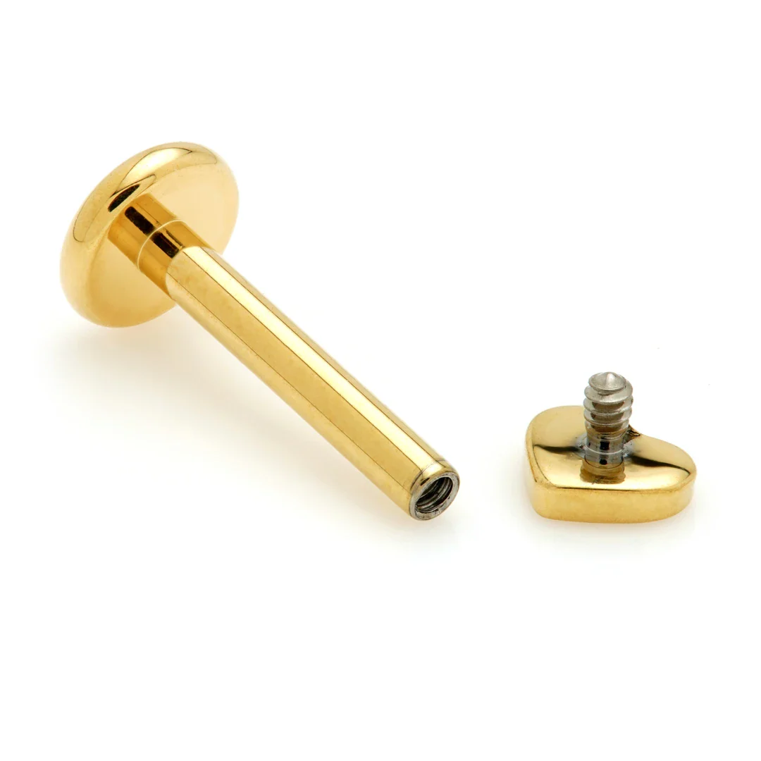 Gold PVD Ti Internal Labret with Heart Attachment - Image 3