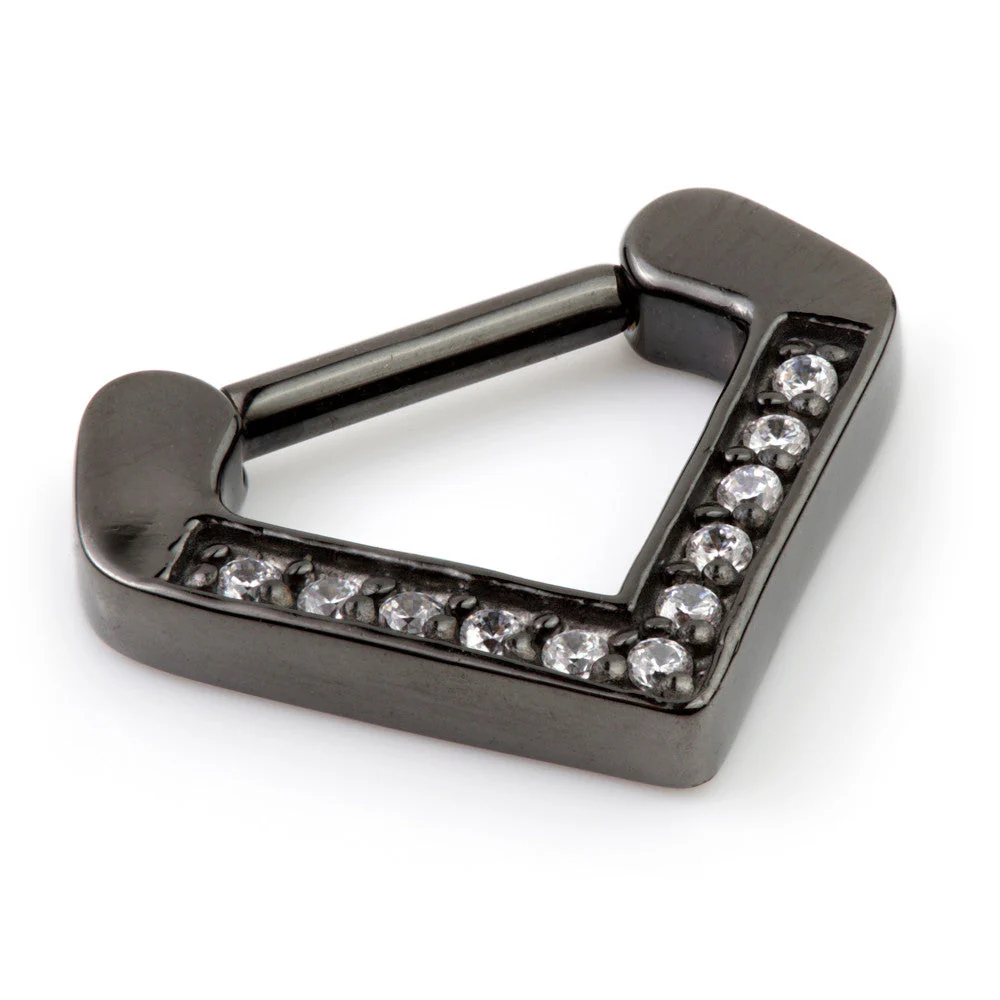 Gun Metal Steel Inverted Jewelled Triangle Septum Ring - BXJSEP20