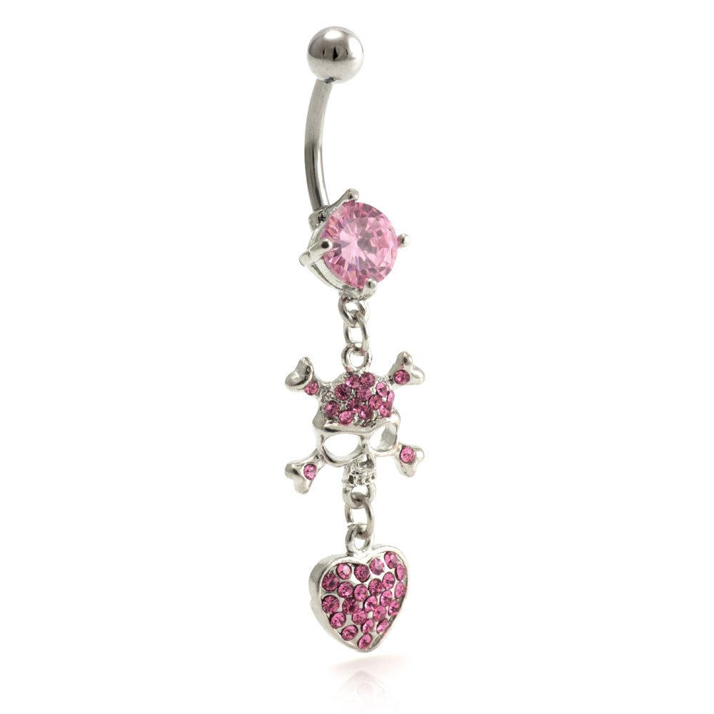 Hanging Skull and Heart Jewelled Belly Bar - Image 3