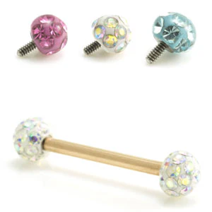 Internal Rose Gold PVD Ti Micro Bar with Multi Gem Resin Balls 1.2mm
