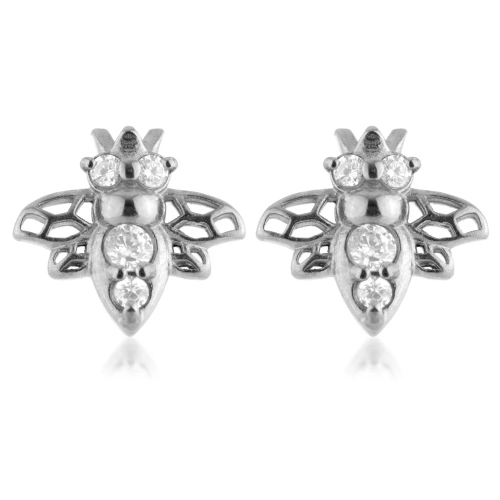 Jewelled Bee Steel Stud Earrings (Pair)