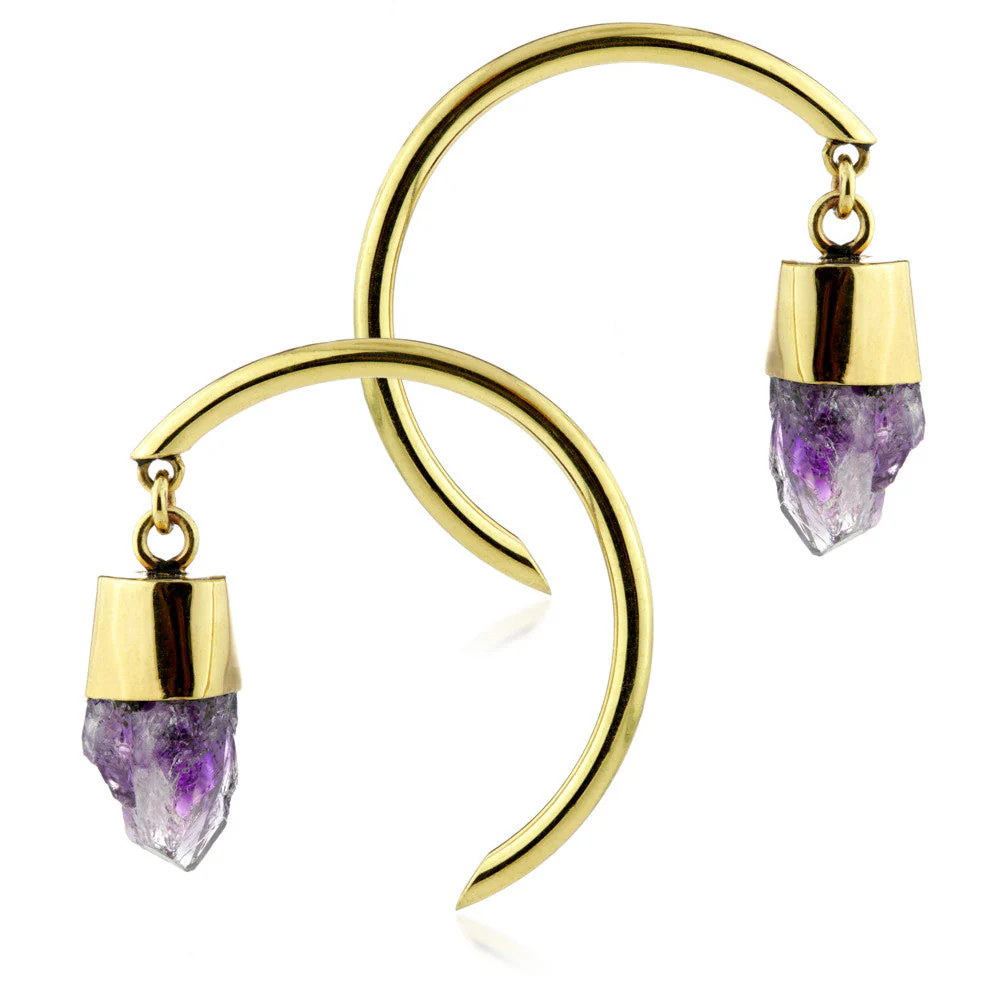 Mandala Jewellery - Amethyst Circular Brass Pull Through Earrings (pair)