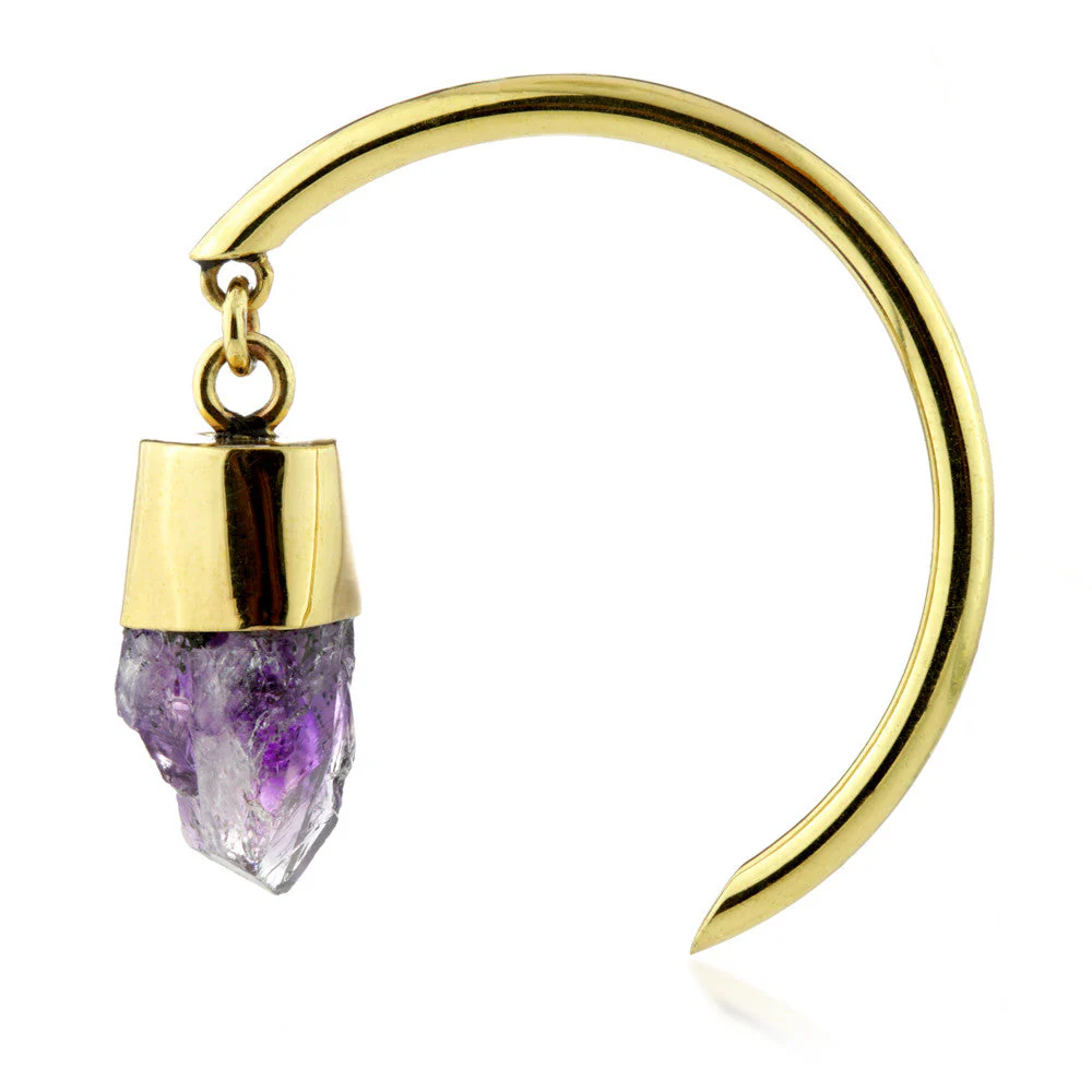 Mandala Jewellery - Amethyst Circular Brass Pull Through Earrings (pair) - Image 2