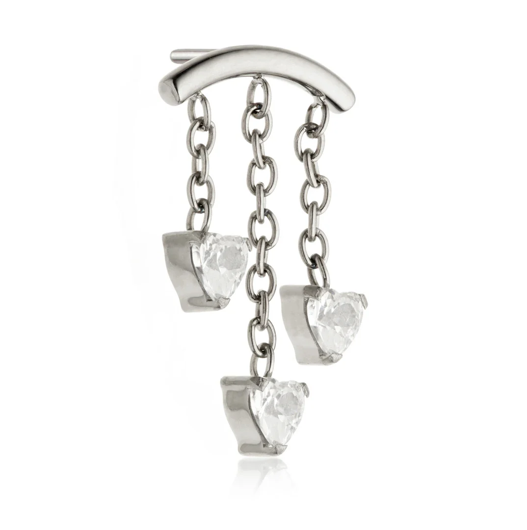 Ti Threadless Triple Hanging Gem Heart Attachment