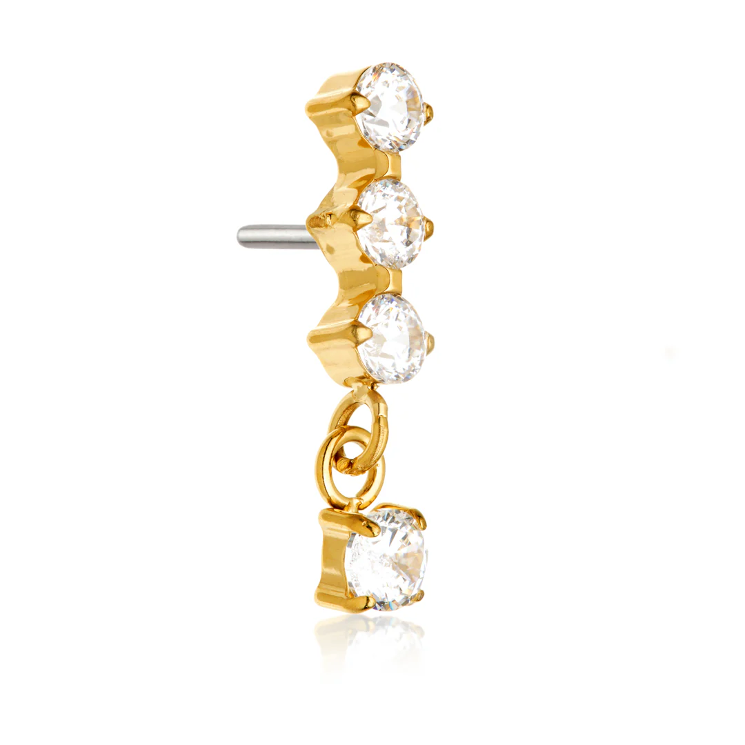 Gold PVD Ti Threadless Triple Gem with Hanging Gem Attachment