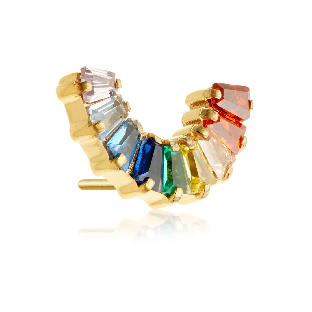 Gold PVD Ti Threadless Rainbow Multi-Coloured Gem Attachment 