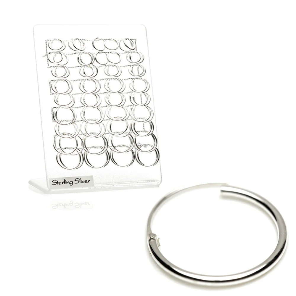 Plain Silver Hoops on Plastic Display Board - 36 Pairs