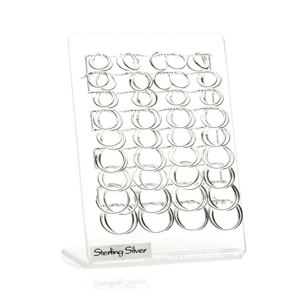Plain Silver Hoops on Plastic Display Board - 36 Pairs - Image 3