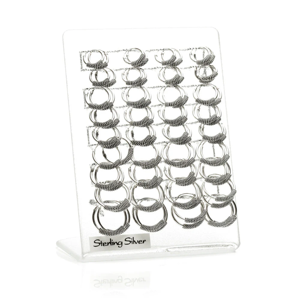 Rope Silver Hoops on Plastic Display Board - 36 Pairs - Image 3
