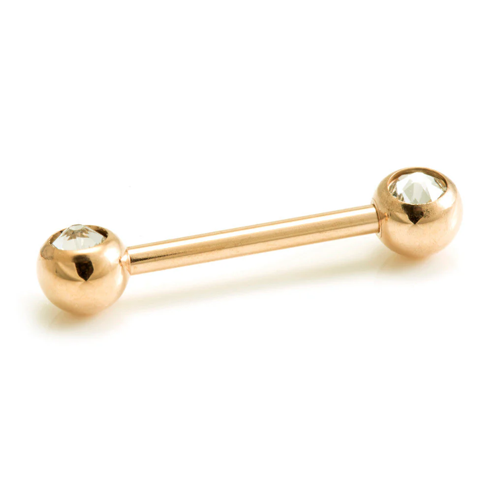 Rose Gold Steel Double Gem Nipple Bar