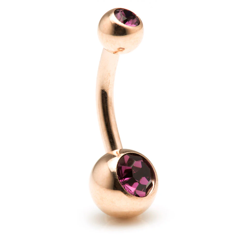 Rose Gold Steel Double Jewelled Baby Navel Bar - Image 10