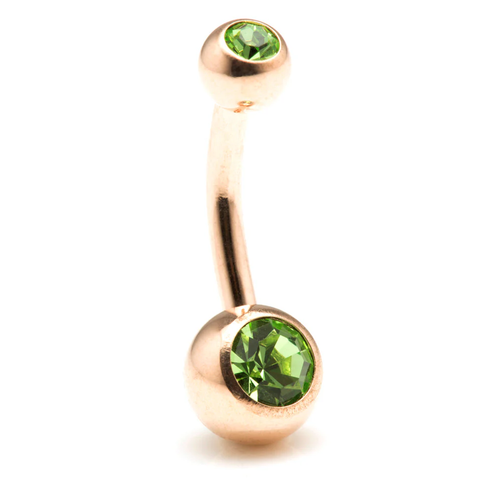 Rose Gold Steel Double Jewelled Baby Navel Bar - Image 4