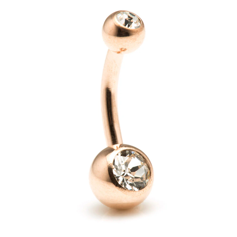 Rose Gold Steel Double Jewelled Baby Navel Bar - Image 7