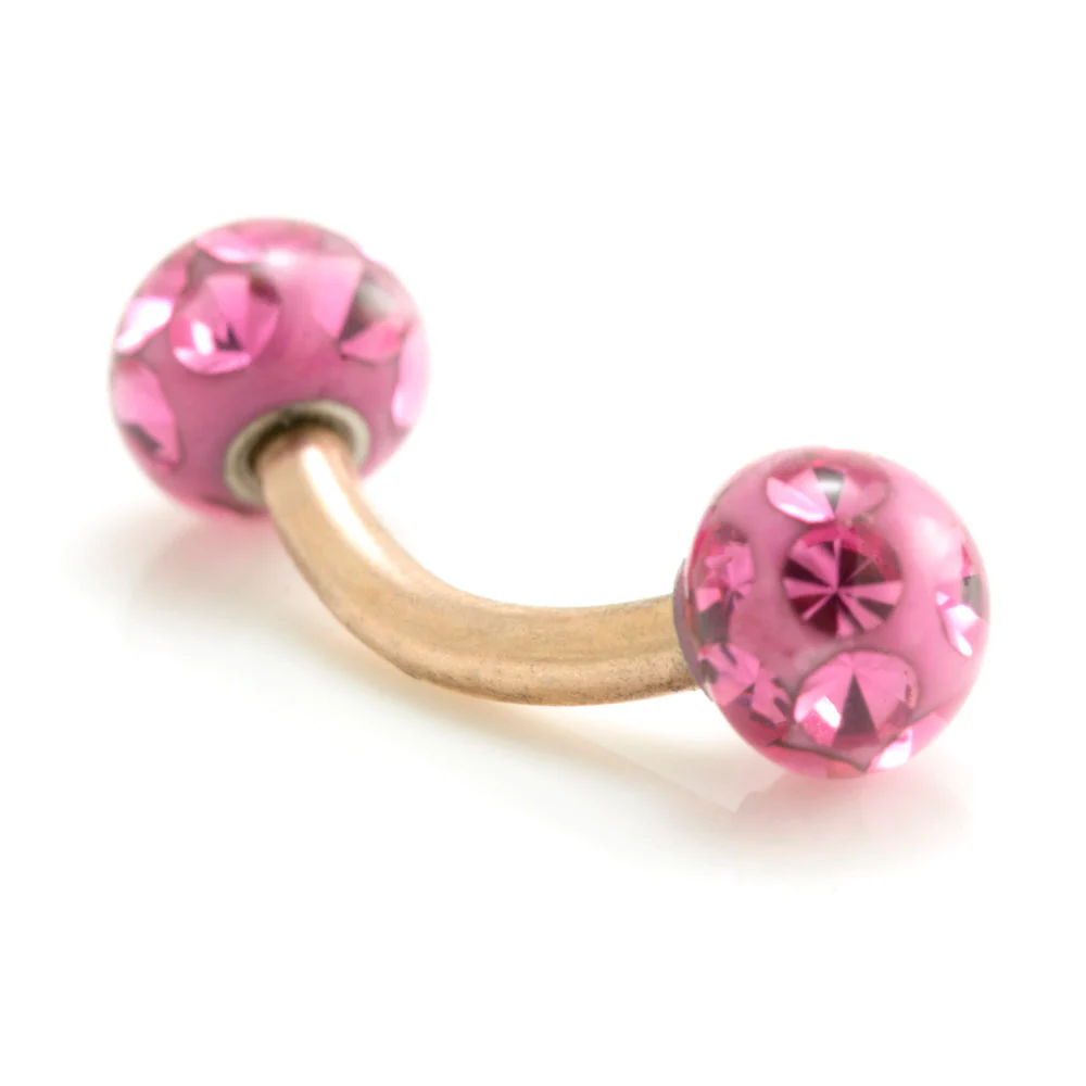Rose Gold Ti Internal Micro Banana with Multi Gem Resin Balls 1.2mm - Image 2
