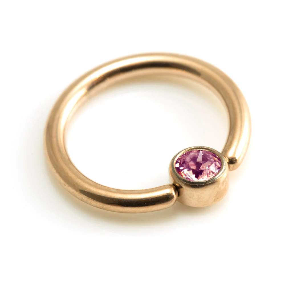 Rose Gold Titanium BCR with Gem Disk - 1.2mm - Image 2