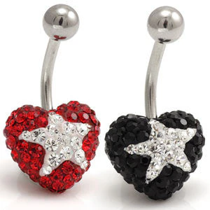 Multi Gem Star Black Heart Belly Bar