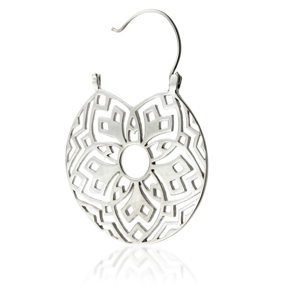 Silver Brass Flower Disk Earrings (Pair) - Image 2