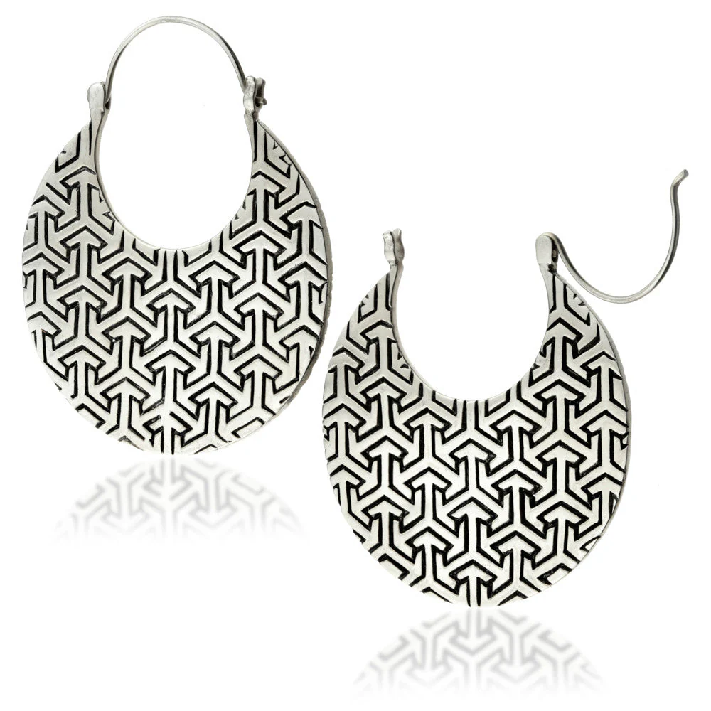 Silver Brass Geometric Hoop Earrings (Pair)
