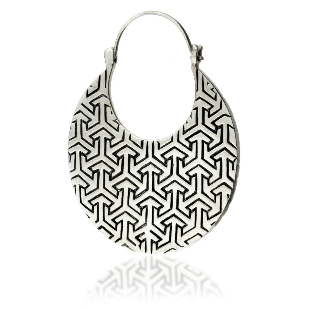 Silver Brass Geometric Hoop Earrings (Pair) - Image 2