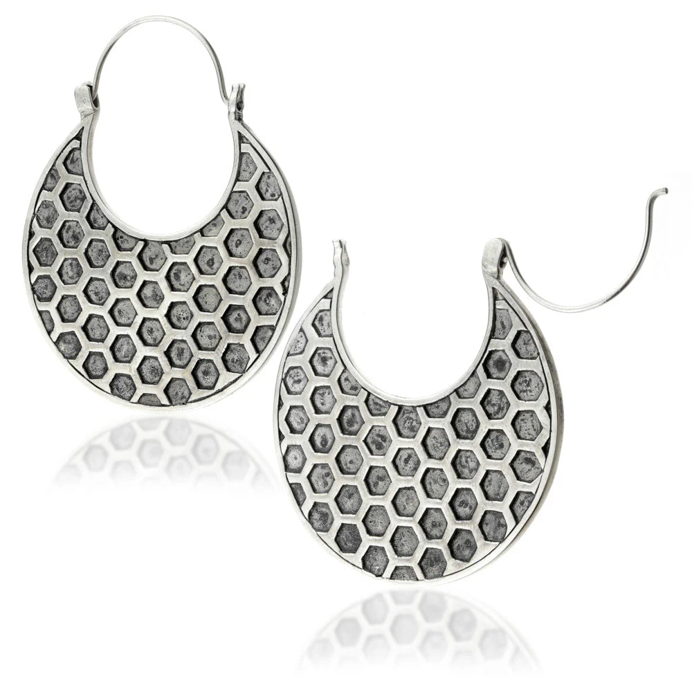 Silver Brass Hex Disk Earrings (Pair)