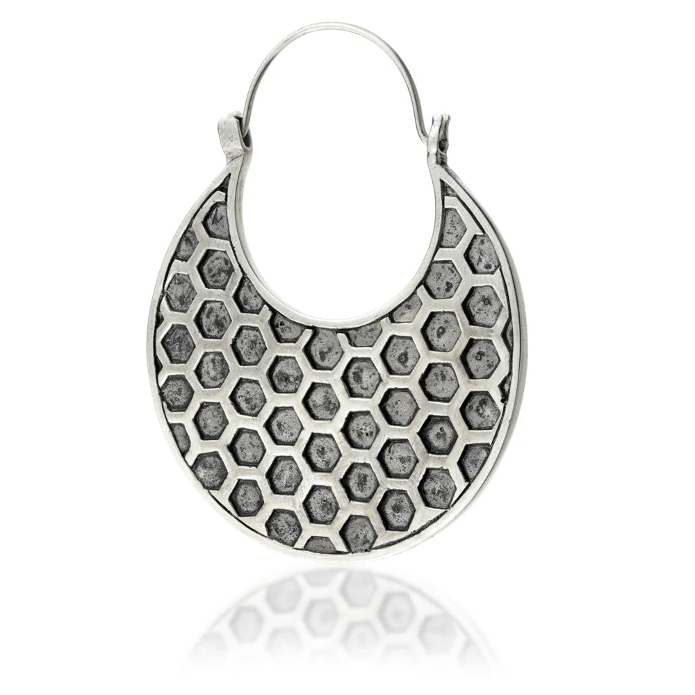 Silver Brass Hex Disk Earrings (Pair) - Image 2