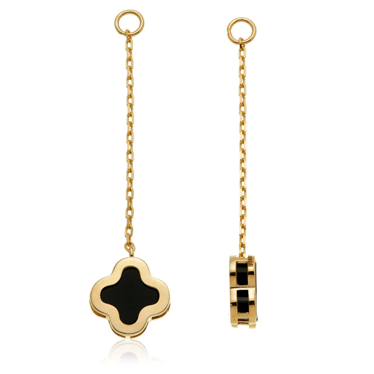 Solid 14ct Gold Hanging Chain With Black Onyx Clover