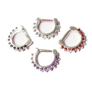 Steel 11 Gem Septum Ring -1.6-8-Aqua-Crystal