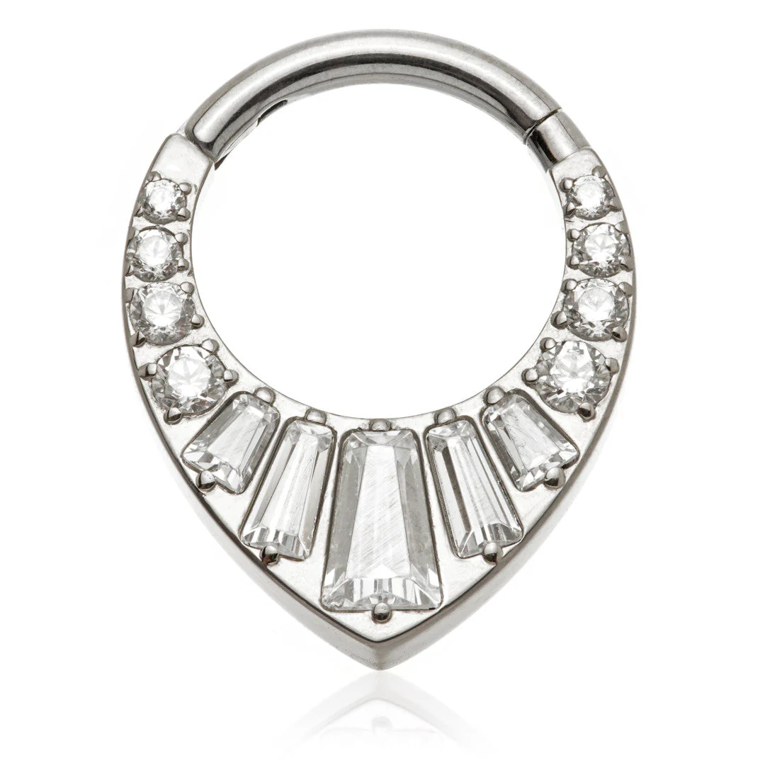 Steel Baguette & Round Gem Hinged Ring
