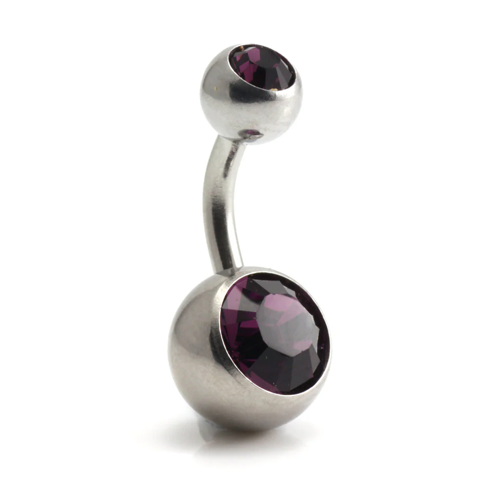 Steel External Thread Double Jewelled Navel Bar