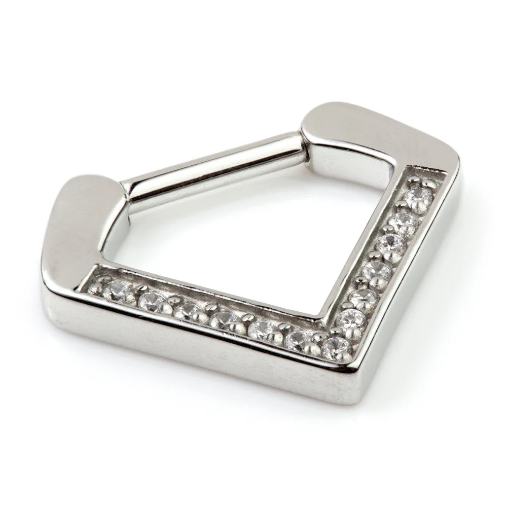 Steel Inverted Pave Gem Triangle Septum Ring