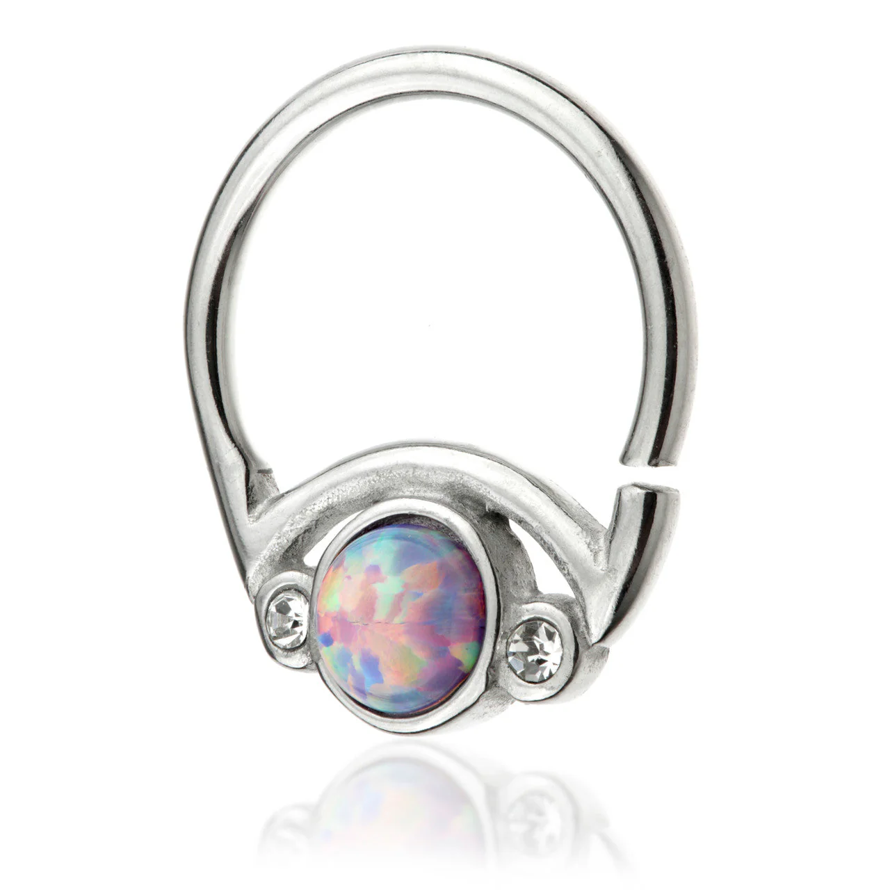 Steel Pink Opal Moon Shaped Seamless Ring