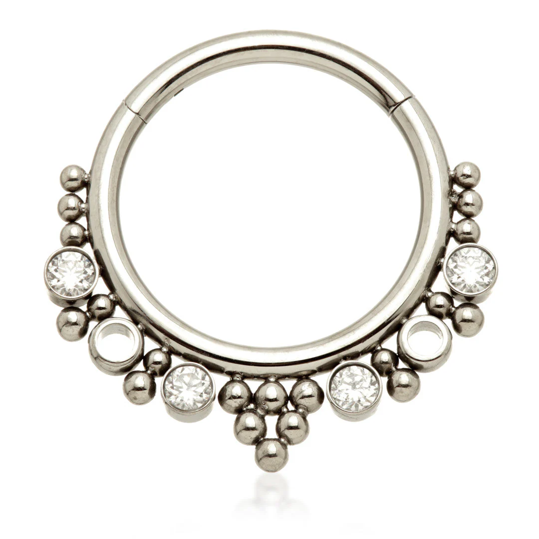 Ti Couture Front Facing Jewelled Bead Cluster Hinged Ring