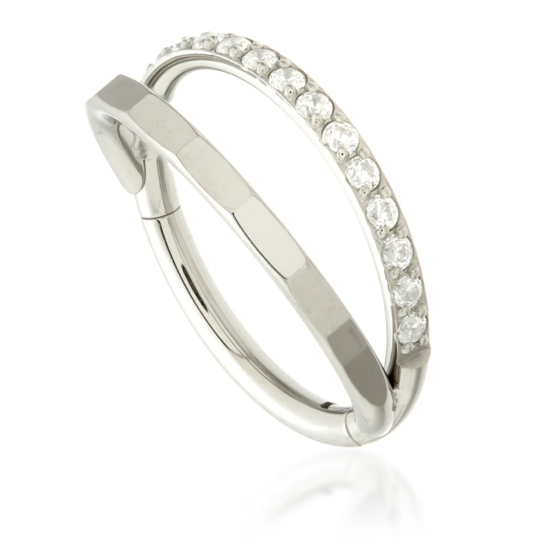 Ti Couture Half Pave Flat Double Band Hinged Ring