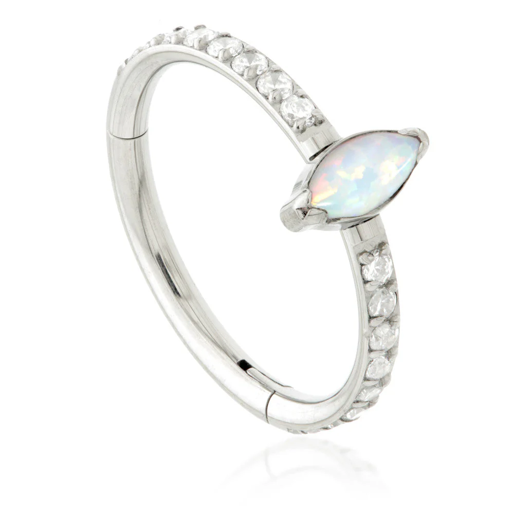 Ti Couture Pavé with Opal Marquise Hinged Ring