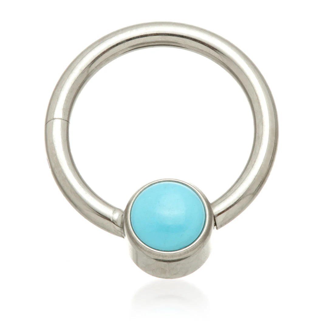 Ti Hinged Segment Ring with Turquoise Stone Disk