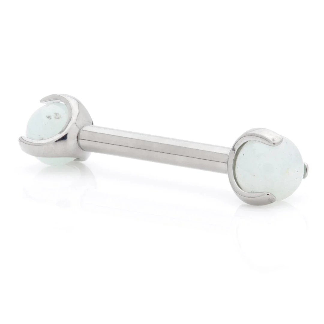 Ti Internal Nipple Bar with Double Aquamarine Stone Ball Attachment
