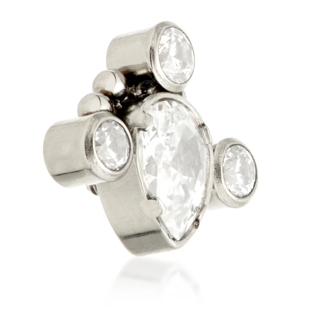 Ti Internal Tear Shaped Jewel with Triple Gem and Bead Attachment (0.9mm thread)