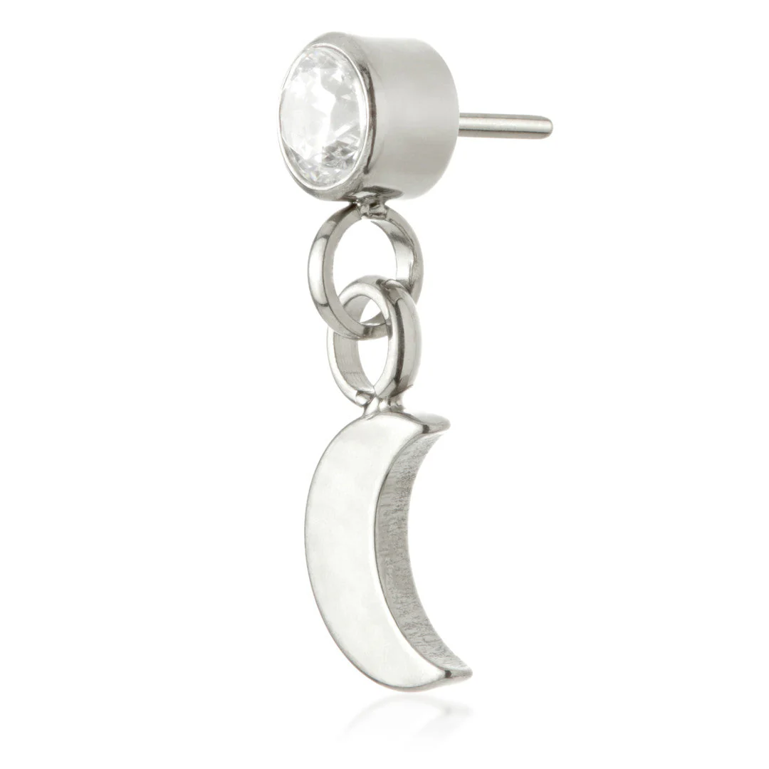 Ti Threadless Jewelled Bezel Attachment with Crescent Moon Charm