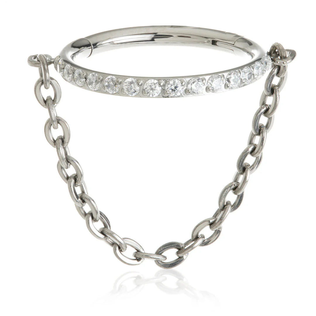 TiC Pave Gem Hinge Ring with Chain