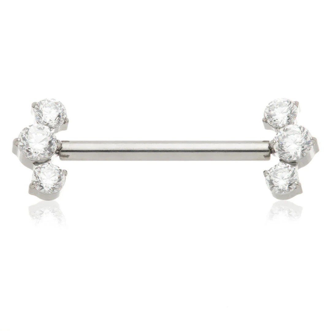 TiC Threadless Titanium 3 Gem Nipple Bar