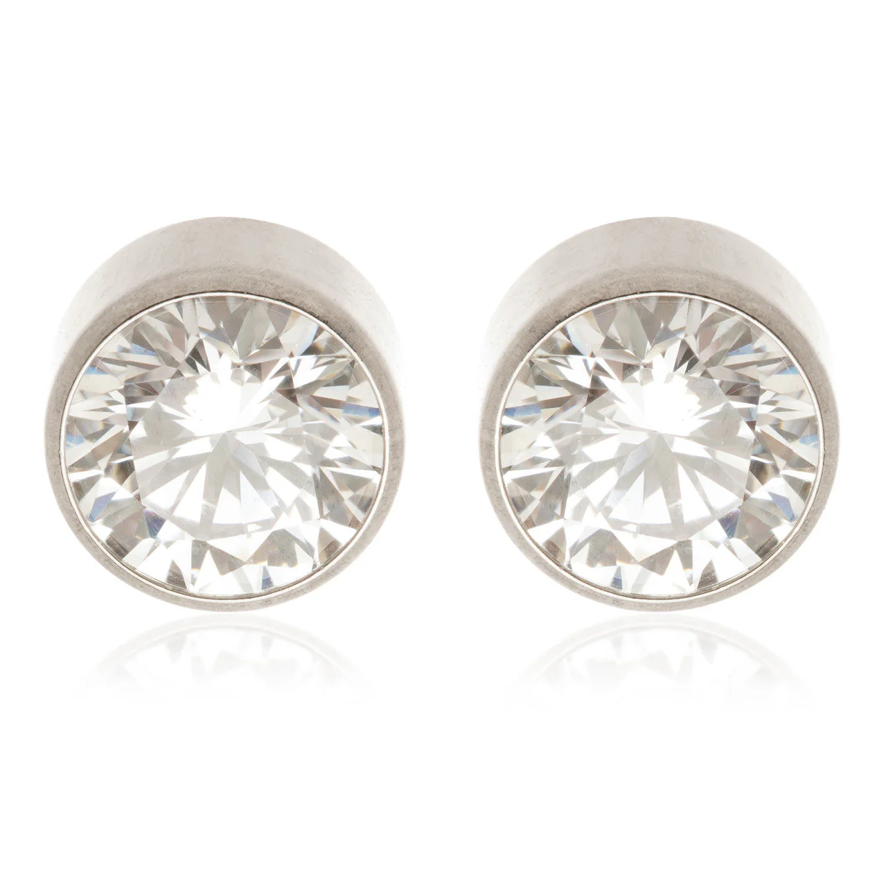 Titanium Bezel Gem Stud Earrings with Butterfly Backs (Pair)