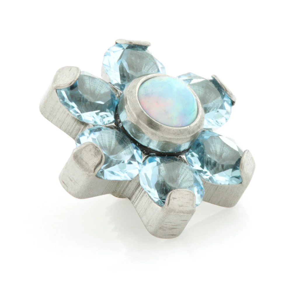 Titanium Blue Opal & Gem Micro Flower Top - 1.6mm