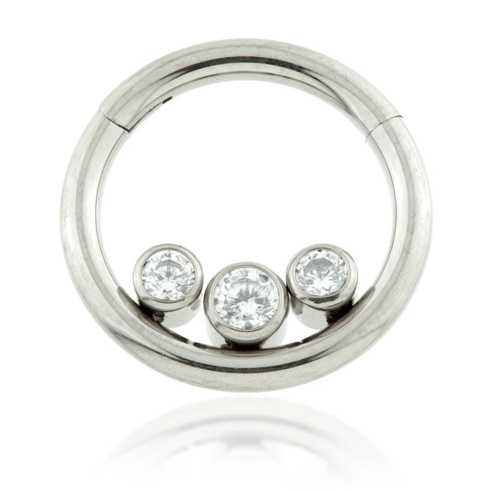 Titanium Front Facing Triple Gem Inside Hinged Ring