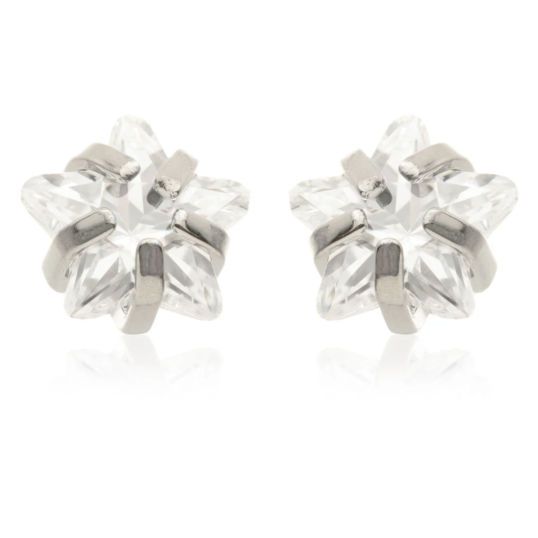 Titanium Prong-Set Jewelled Star Earrings (Pair)