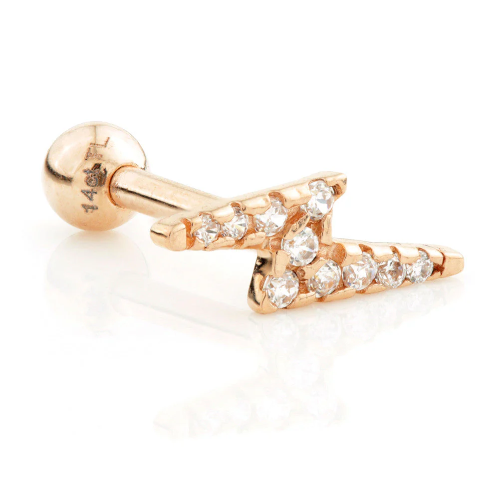 TL - 14 Carat Gold Jewel Lightning Bolt Cartilage Bar - Image 2