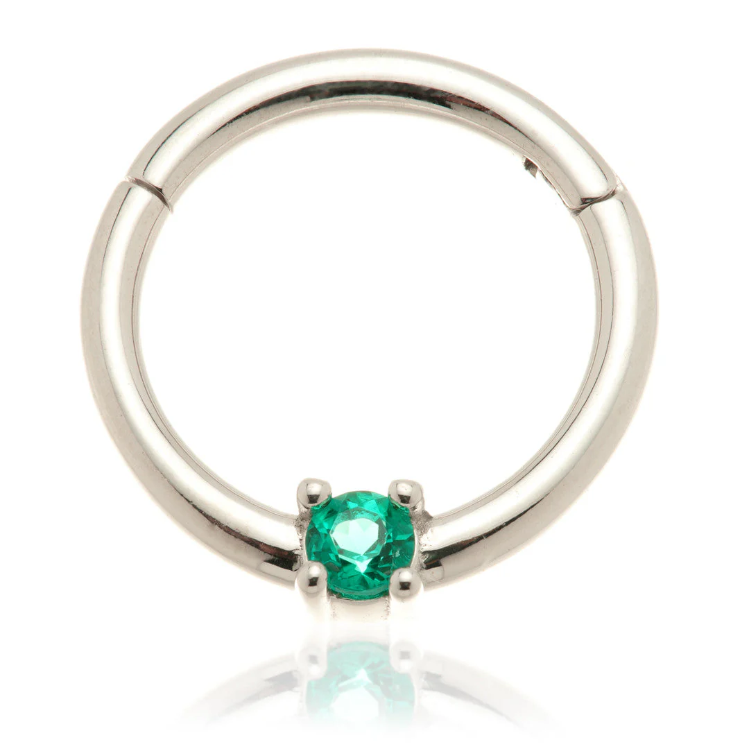 TL - 14ct Gold 2mm Emerald Prong Set Hinge Ring - Image 2